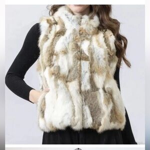 Adrienne Landau Real Fur 🤎 Vest Size medium Cream Tan Gray Womens Luxury Vest